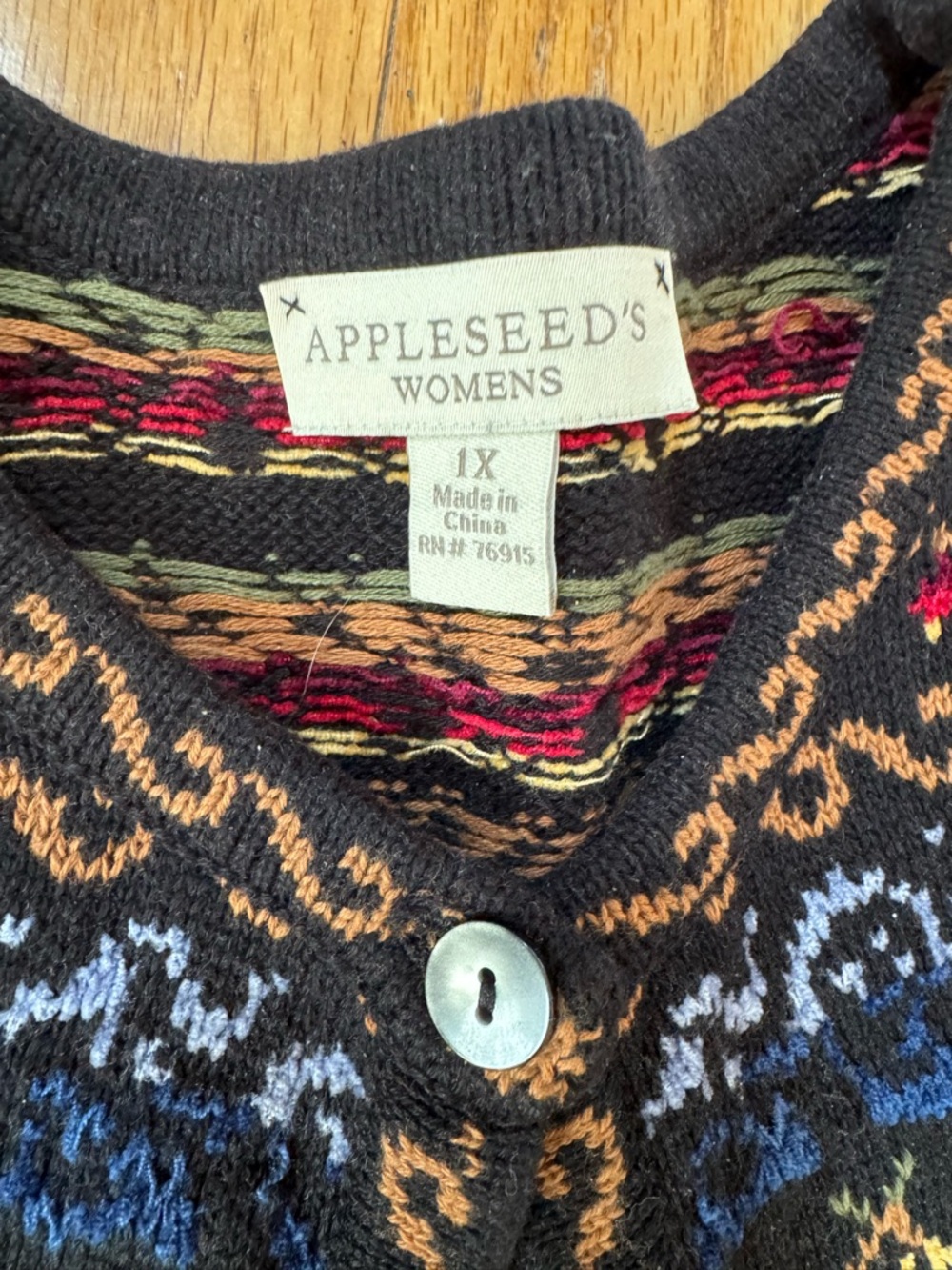 Appleseeds Women‎ Sweater Cardigan 1X Front Button Multi Print Cottage Grandma - Picture 5 of 11